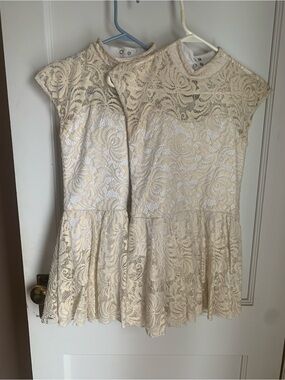 Weissman Cream Lace Cap-Sleeve Peplum Dress